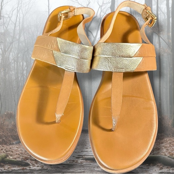 Cole Haan ‘Ainsley Grand T-Strap Sandals’ in Tan & Gold Metallic Leather Size 7 - Picture 6 of 16
